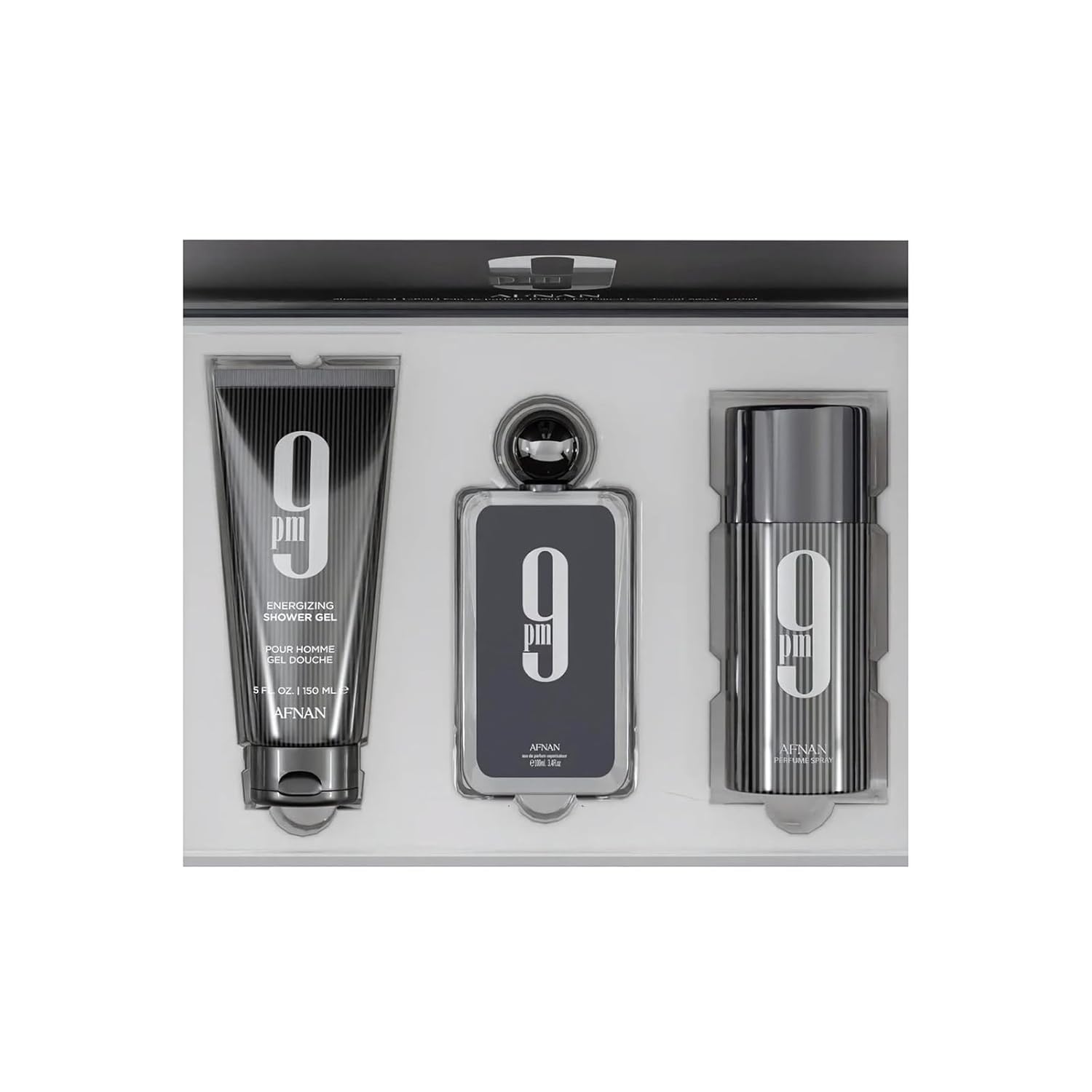 Afnan 9 PM Luxury Perfume Gift Set – Eau De Parfum (3.4 Oz), Deodorant (5.0 Oz), Shower Gel (6.7 Oz)